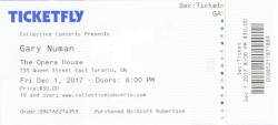 Gary Numan Toronto Opera House Ticket 2017